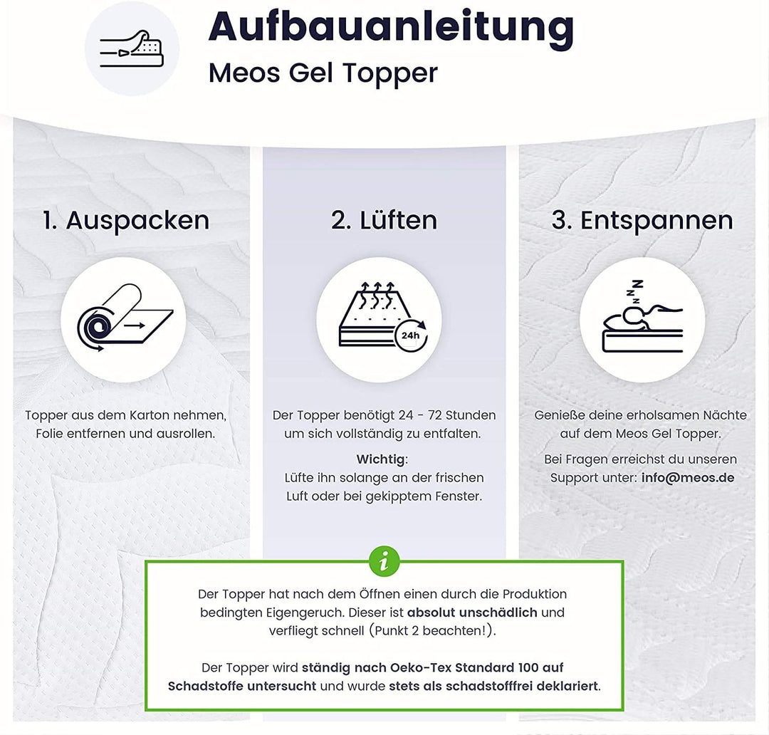 Meos® Gel-Schaum Topper 160x200cm für Matratzen & Boxspringbett - Made in Germany - hohes RG50 - Bez