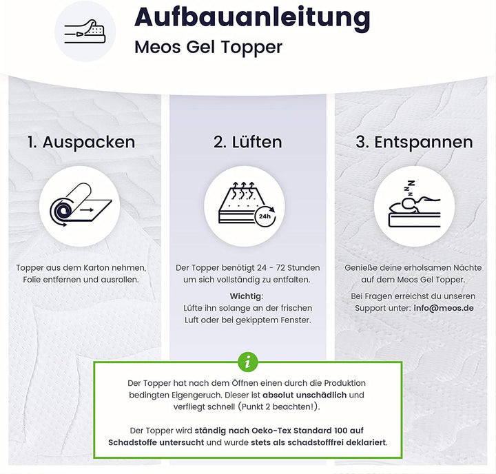Meos® Gel-Schaum Topper 160x200cm für Matratzen & Boxspringbett - Made in Germany - hohes RG50 - Bez