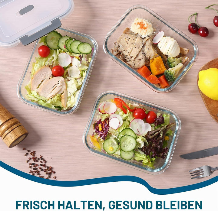 Glasbehälter mit Deckel 12 Stück(6 Behälter + 6 Deckel) - Frischhaltedosen Glas mit Deckel Mikrowell