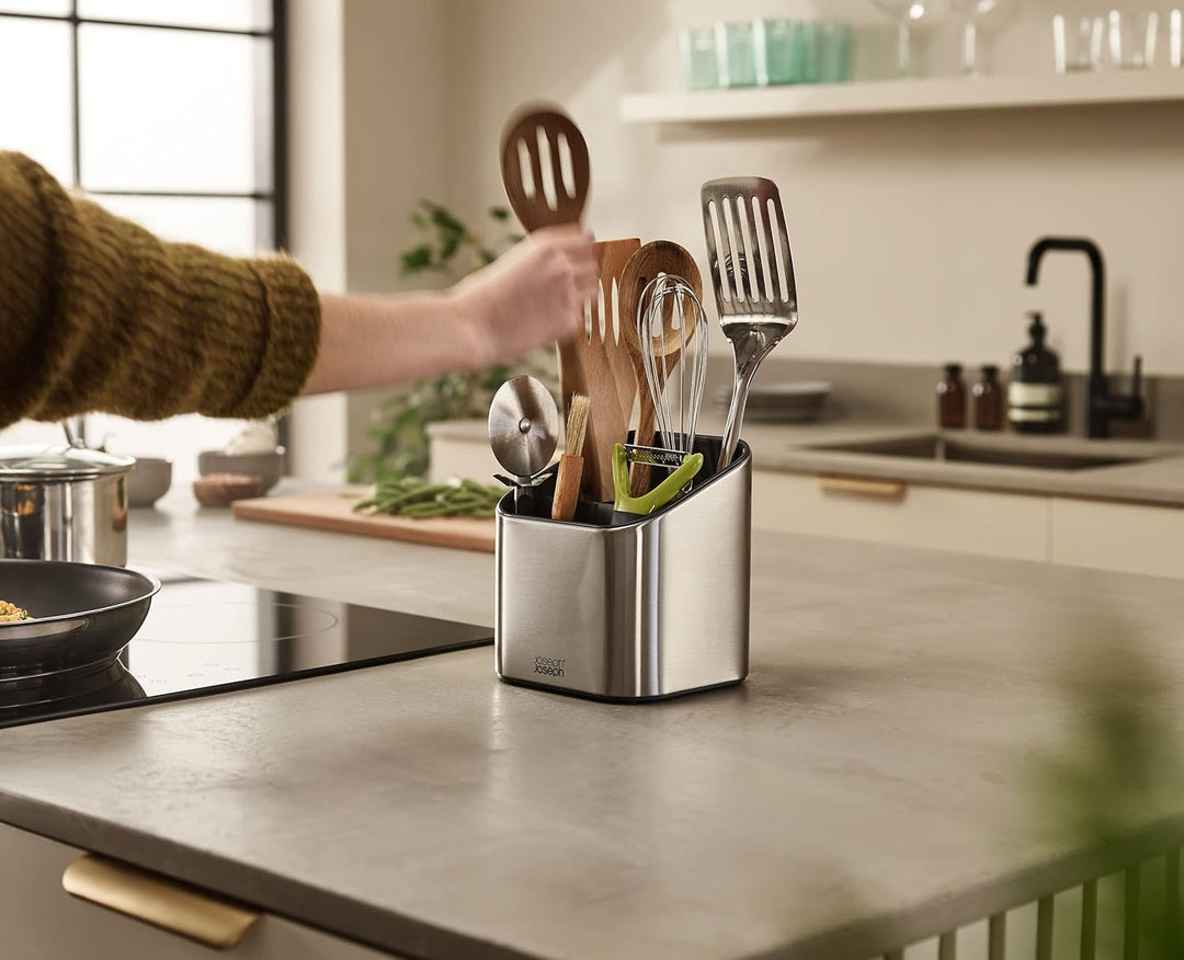 Joseph Joseph Surface Utensilienhalter aus Edelstahl, mit Rutschfest Füssen und Trennwand, fingerabd