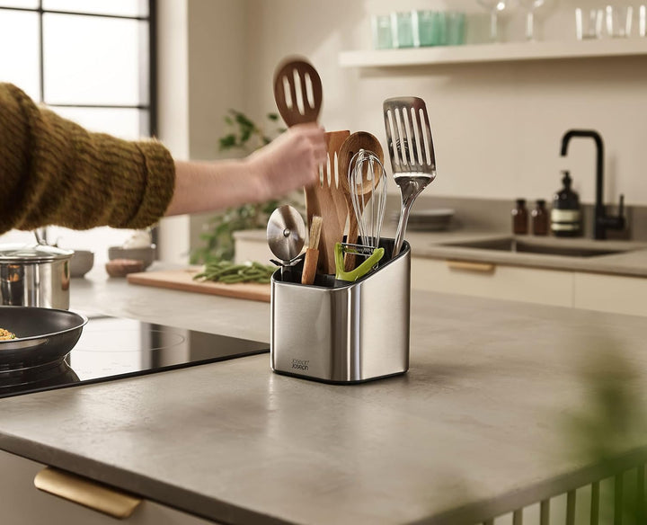 Joseph Joseph Surface Utensilienhalter aus Edelstahl, mit Rutschfest Füssen und Trennwand, fingerabd