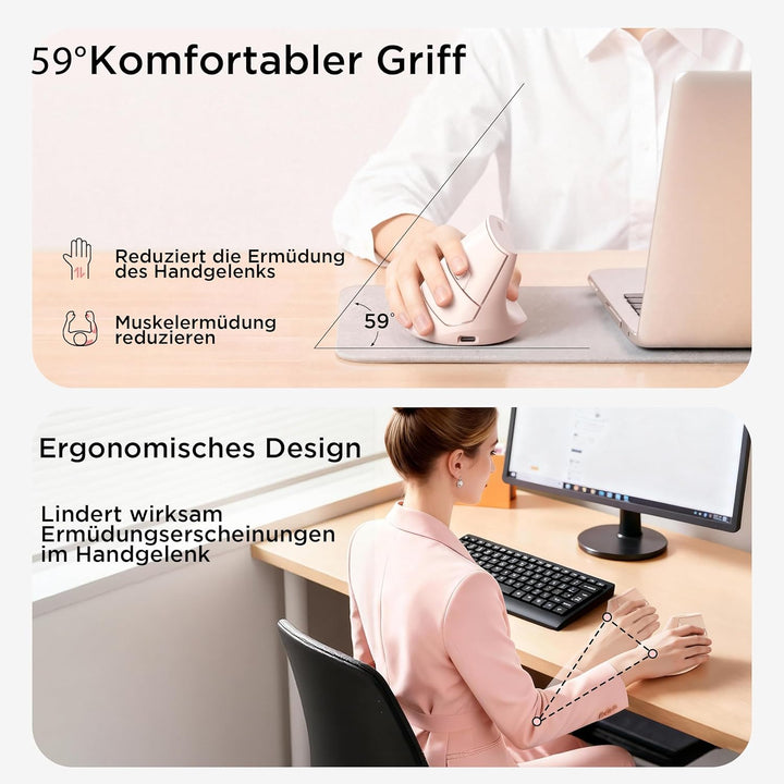 Uineer Vertikale Maus kabellos, 2,4G ergonomische Maus mit Akkuanzeige, 4 Stufen DPI, computermaus f