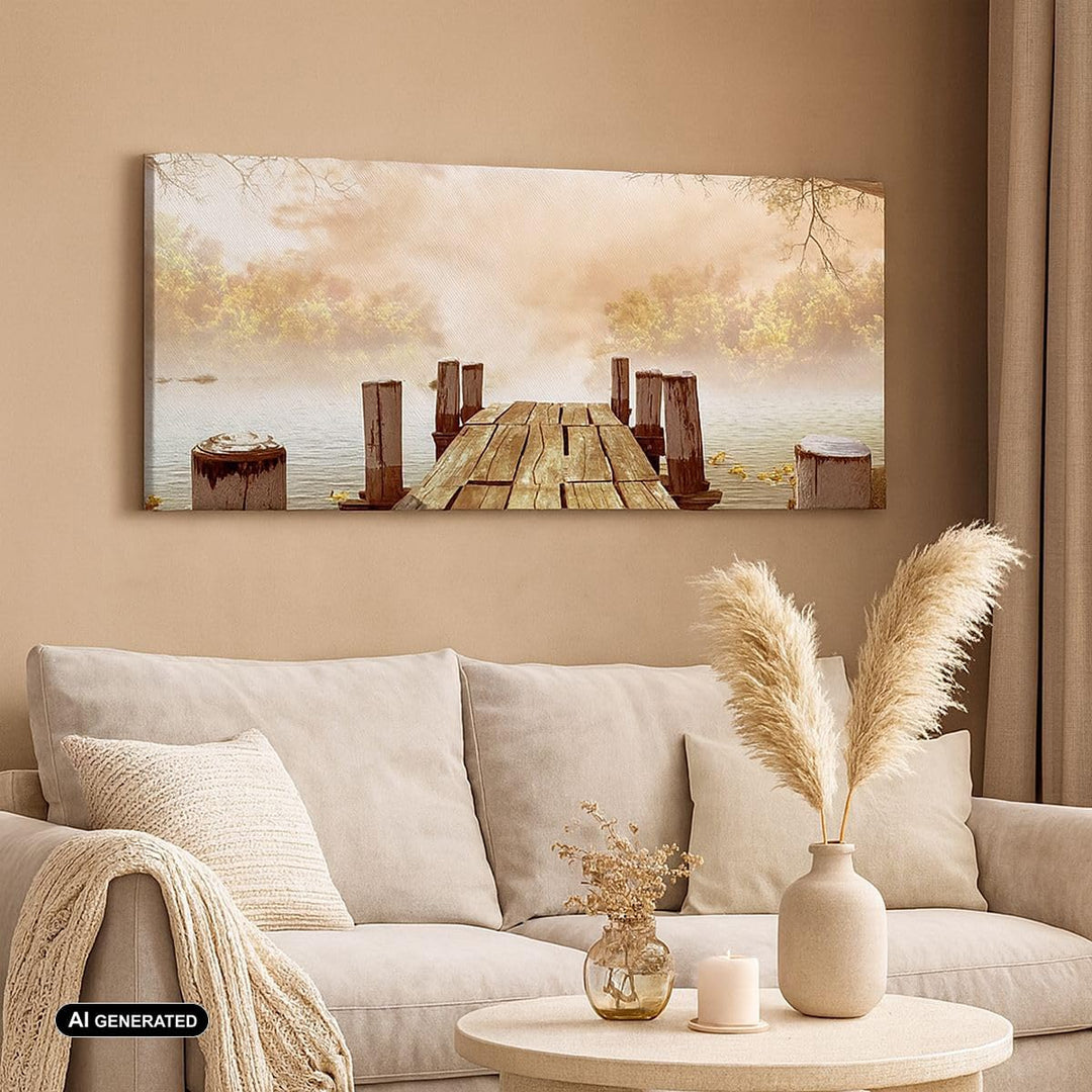 Wandbilder Dekoration Wohnzimmer Illustration herbst landschaft bäume Bilder auf Leinwand 120x50cm L