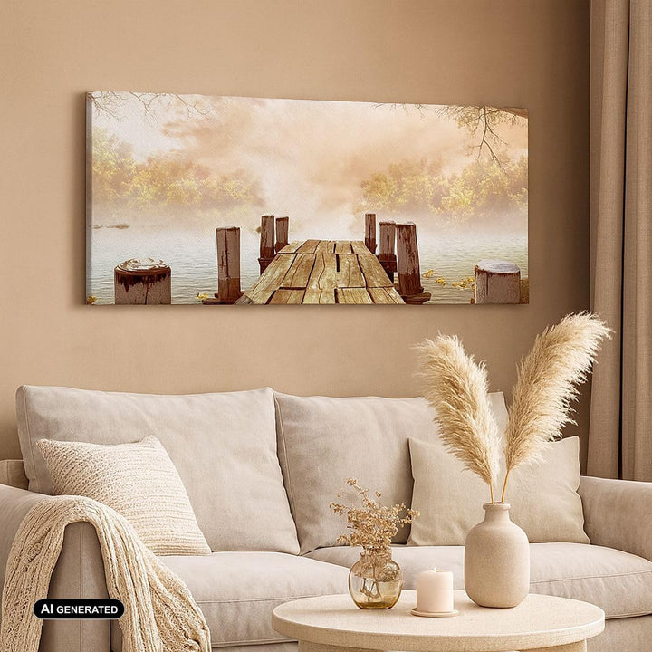 Wandbilder Dekoration Wohnzimmer Illustration herbst landschaft bäume Bilder auf Leinwand 120x50cm L