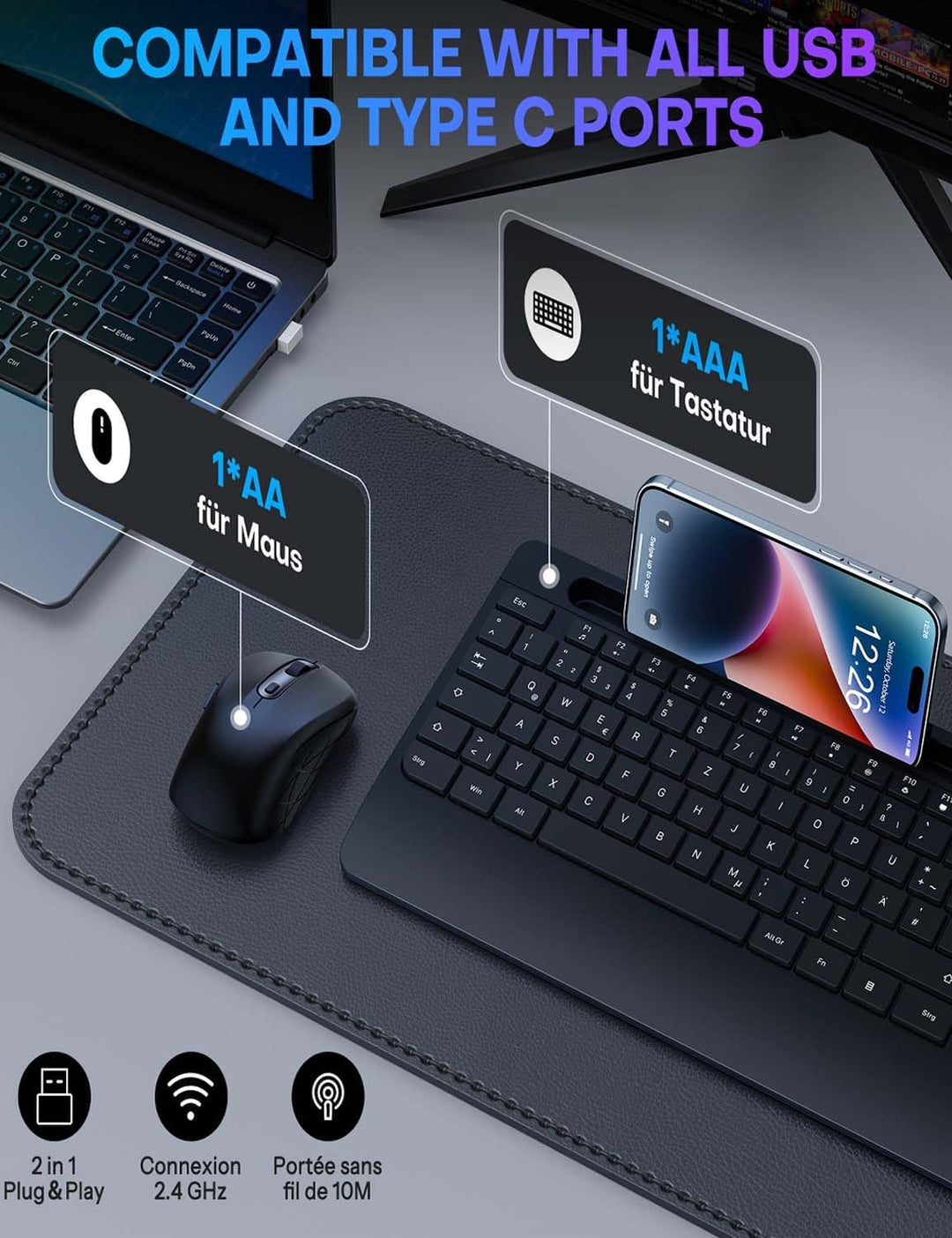 Tastatur Maus Set Kabellos - OMOTON Ergonomische Kabellos Tastatur QWERTZ Deutsche Mit Handgelenkauf