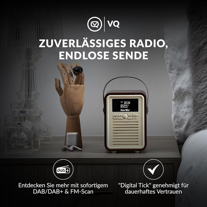 VQ Retro Mini Tragbares Radio mit Bluetooth-Lautsprecherein, DAB-Radio mit UKW und 60 Voreinstellung