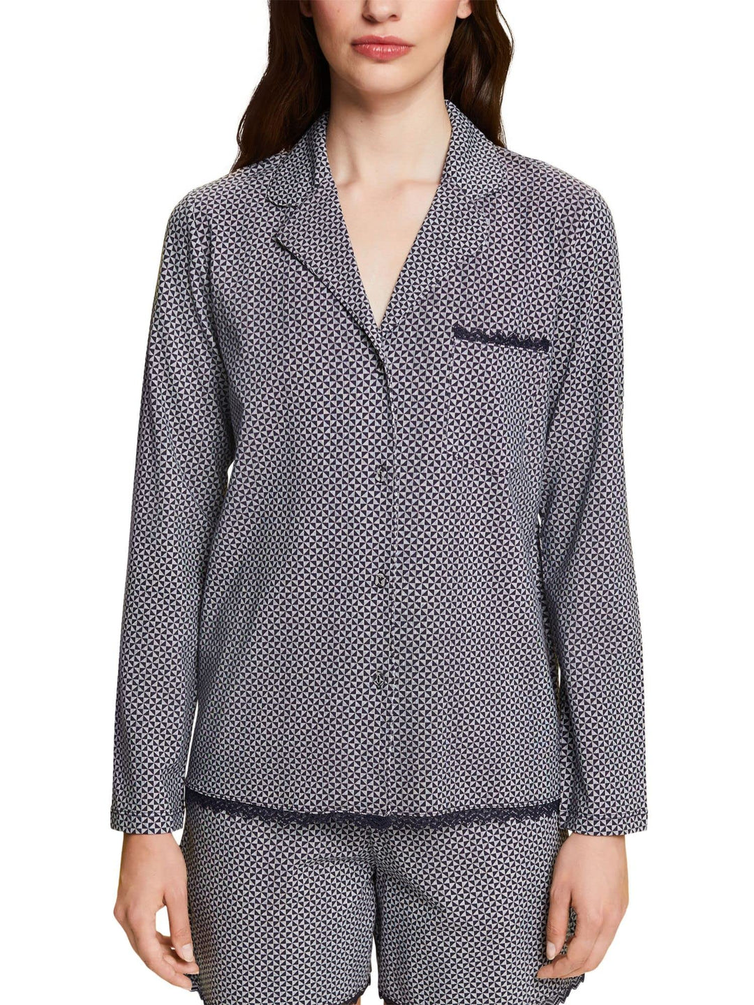 ESPRIT Pyjamaobterteil mit Spitze 38 Navy, 38 Navy