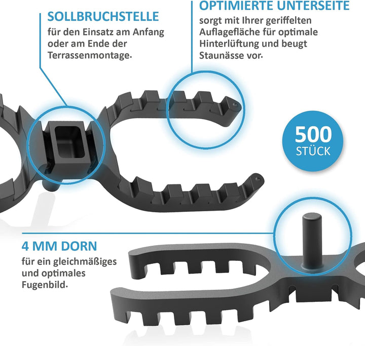 My Plast I 4 mm Fugenbreite - 1000 Stück - offen geriffelt I Terrassen-Abstandhalter – hochwertiger
