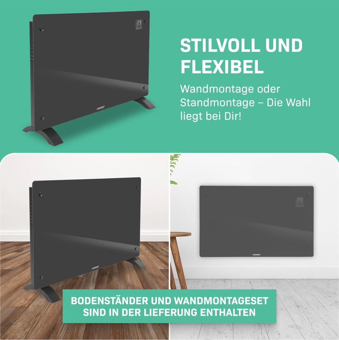 VONROC Elektroheizung energiesparend 2000W - Konvektor Heizung [24qm Räume] - Mobile Elektrische Hei