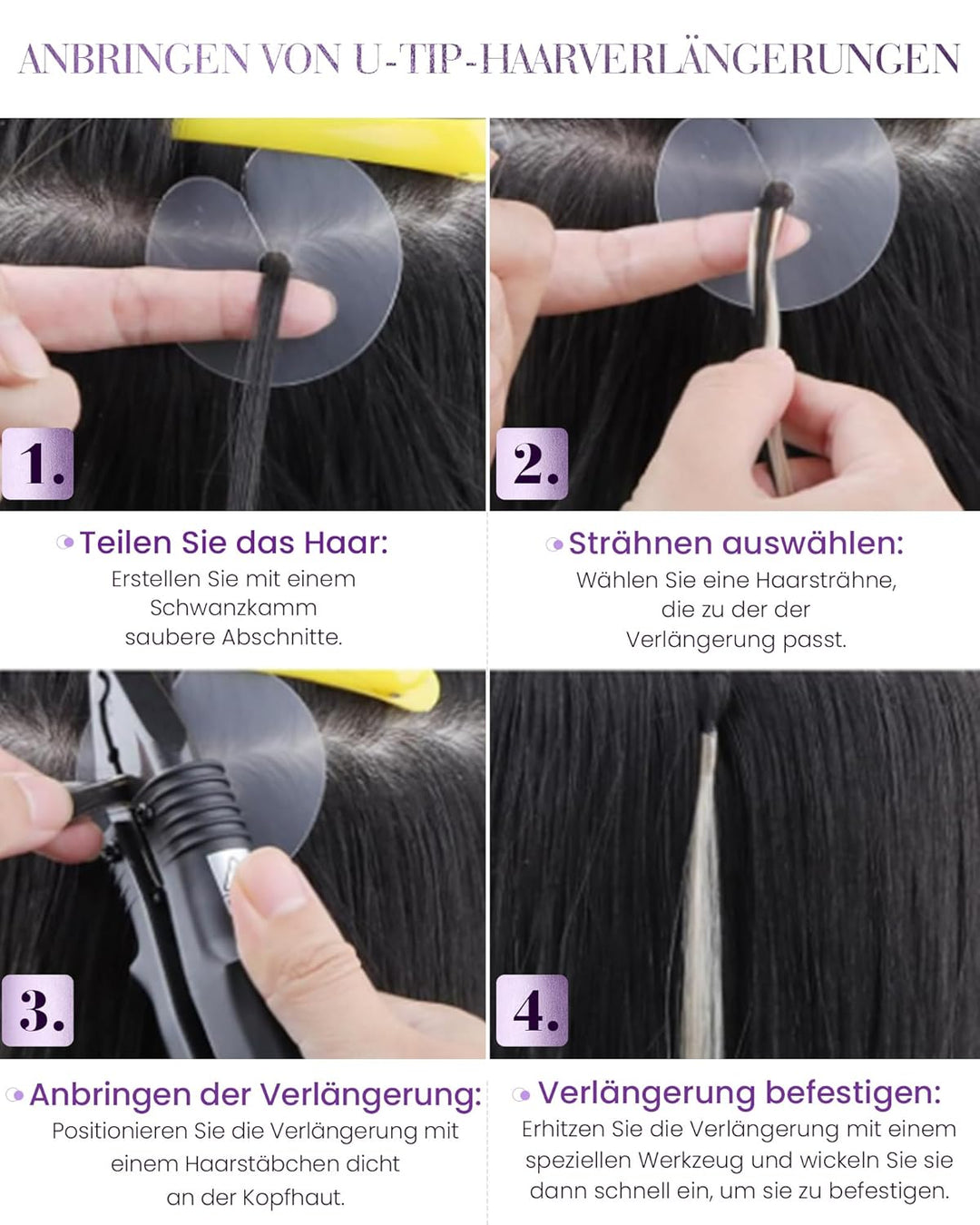 LaaVoo Bonding Extension Echthaar U Tip Hair Extensions 50cm für U Tip Haare Keratin Hellbraun mit P