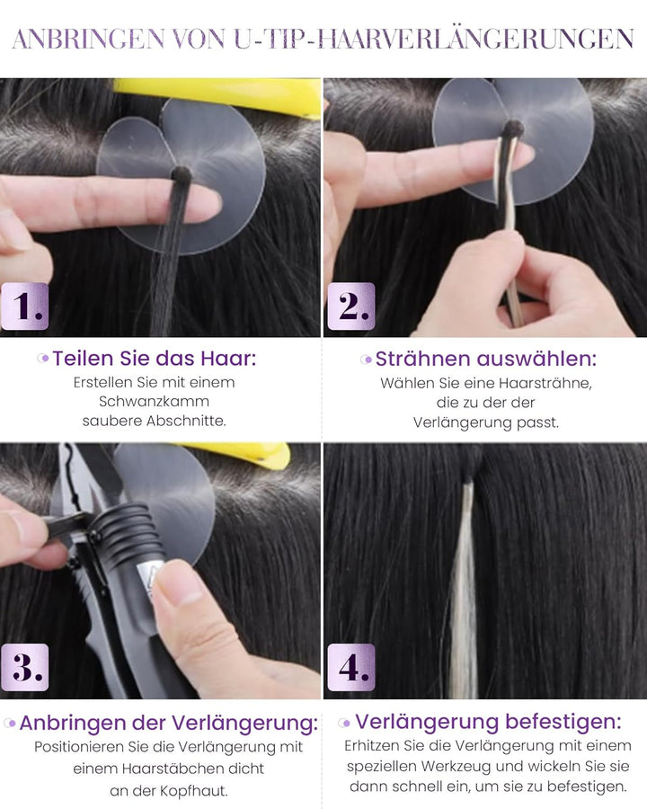 LaaVoo Bonding Extension Echthaar U Tip Hair Extensions 50cm für U Tip Haare Keratin Hellbraun mit P