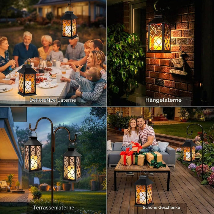 Yowin Solarlaterne für Aussen 2 Stück 35cm Grosse Solarlampen Garten mit Flammeneffekte Kerze, Gewal