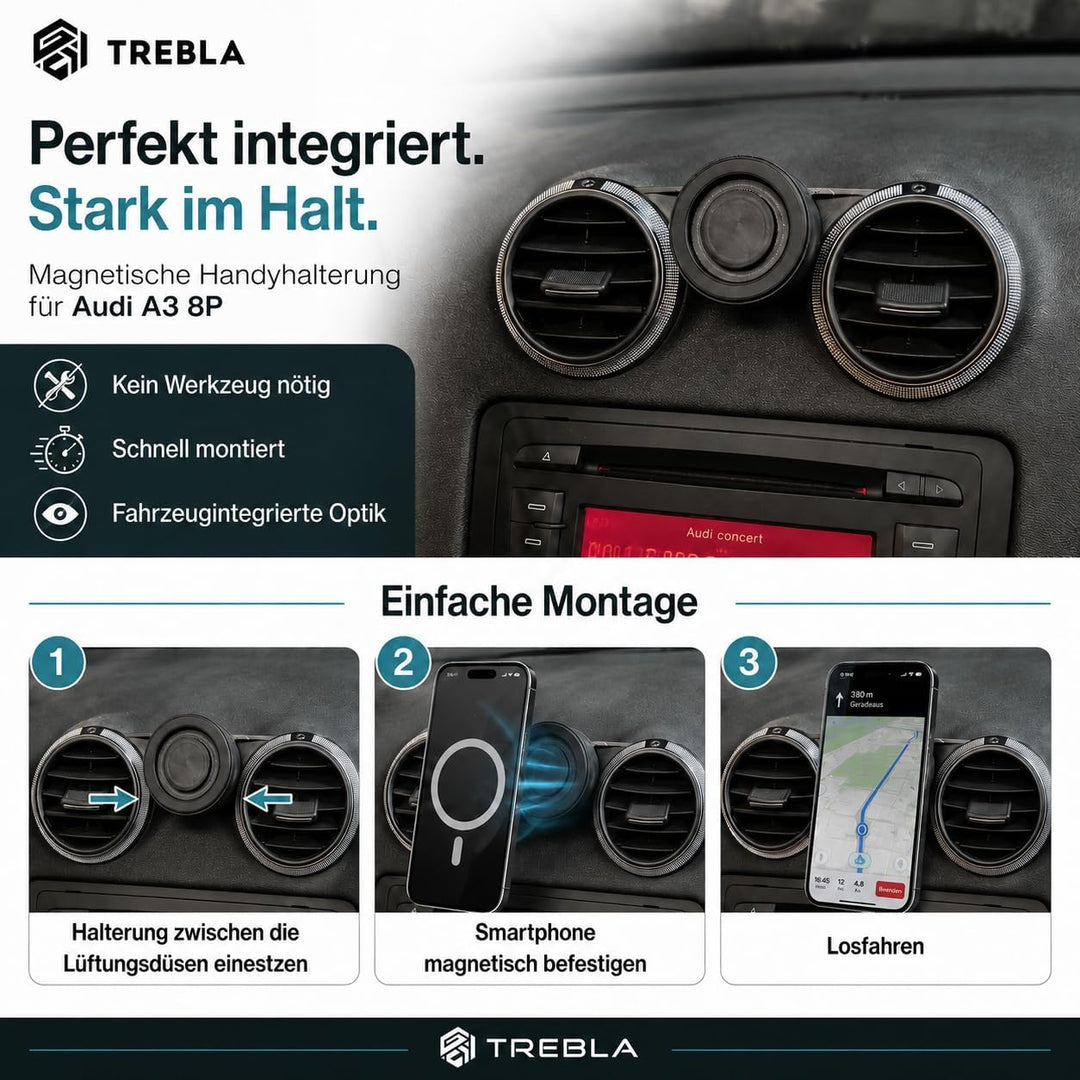 Generisch Handyhalterung kompatibel mit Audi A3 8P (BJ 2004-2013) (MagSafe + Magnet), MagSafe + Magn