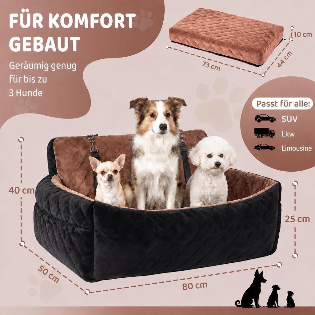 HAUSPROFI Hunde autositz für mittlerer/grosse Hunde，Schwarz+Braun | Hundesitz für Hunde unter 25Kg o