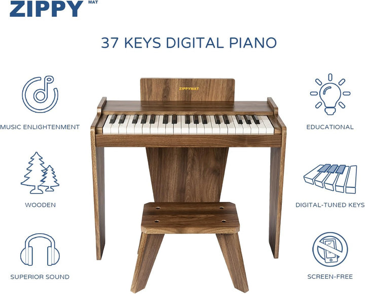 ZIPPY MAT Kinder Klavier Tastatur, 37 Tasten Digitalpiano für Kinder, Musik Lerninstrument Spielzeug