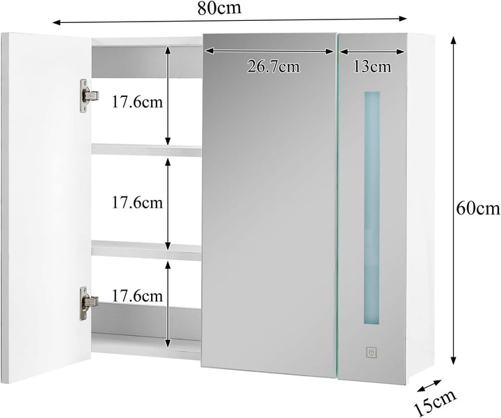 CLIPOP Spiegelschrank Bad mit LED Beleuchtung 3 Lichtfarbe Einstellbar Badezimmer Hängeschrank Wands