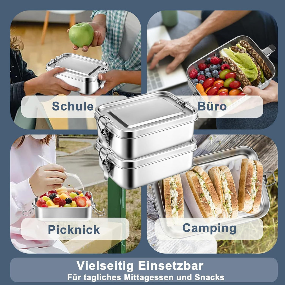 Homikit Brotdose mit Fächern, 2 Stück Edelstahl Bento Box Lunchbox für Kinder & Erwachsene, Lunch Bo