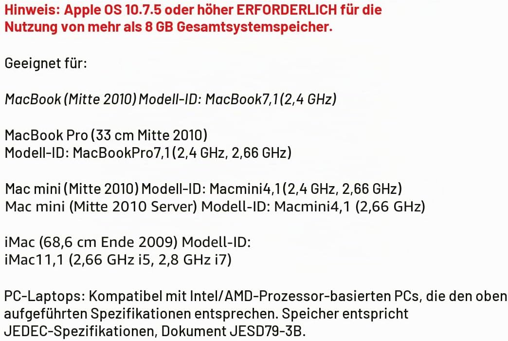 OWC - 16GB Memory Upgrade Kit - 2 x 8GB PC8500 DDR3 1066MHz SO-DIMMs für Mac Mini 2010, MacBook 2010