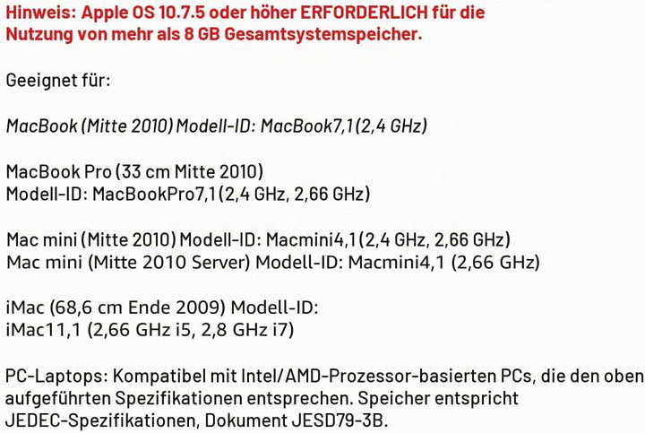 OWC - 16GB Memory Upgrade Kit - 2 x 8GB PC8500 DDR3 1066MHz SO-DIMMs für Mac Mini 2010, MacBook 2010