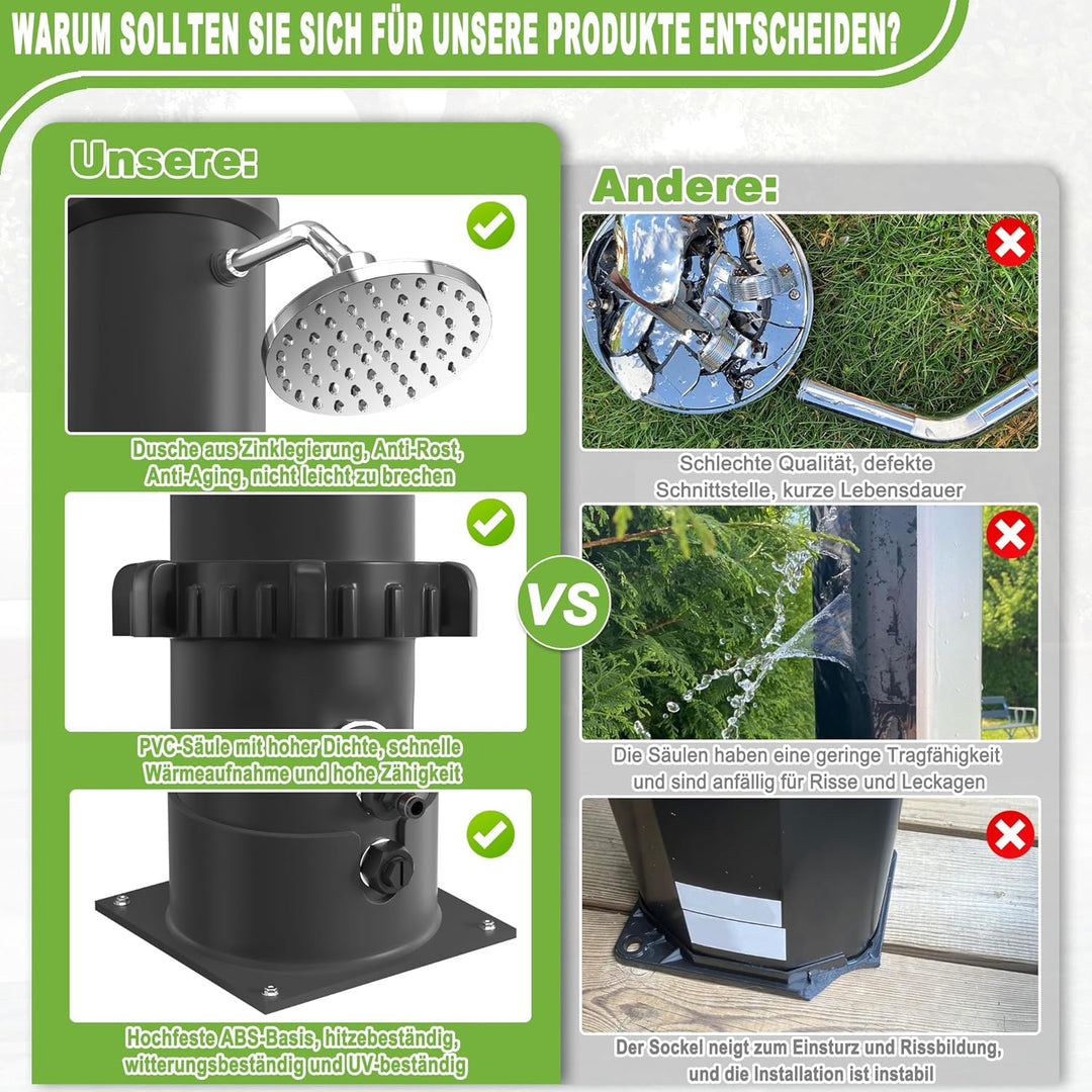 Froadp 35L Solar Gartendusche System Wassertemperatur bis 60℃ Solardusche mit 180° Drehbarer Regendu