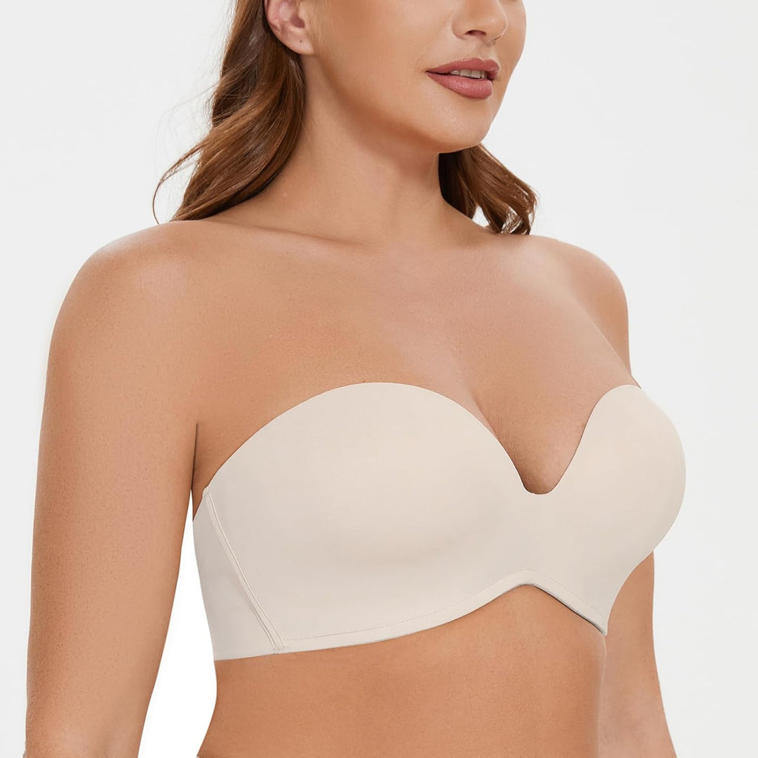 MELENECA Damen Ohne Bügel Gepolstert Anti-Rutsch Push Up Trägerloser BH 80D Sanddollar, 80D Sanddoll