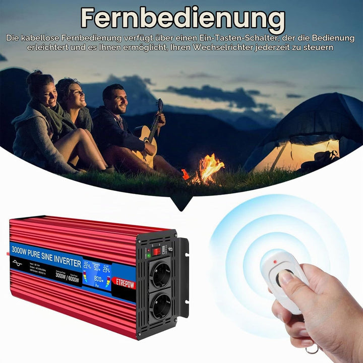 ETREPOW Spannungswandler 3000w 24v Auf 230v Reiner Sinus Wechselrichter mit 2 EU-Steckdose und Einer