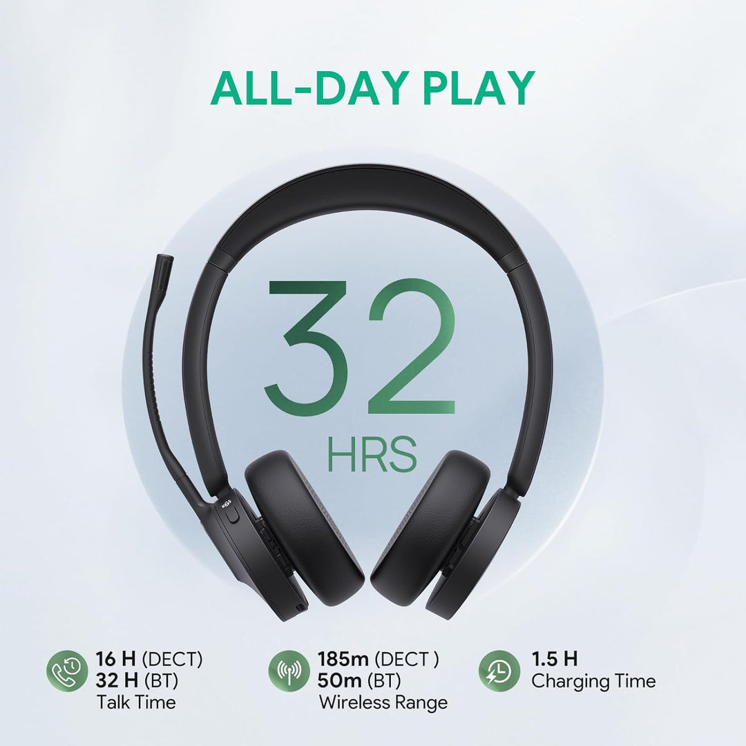 Yealink WH64 Wireless Headset mit Mikrofon,185 m Reichweite DECT & Bluetooth Dual Modus Kabelloses H