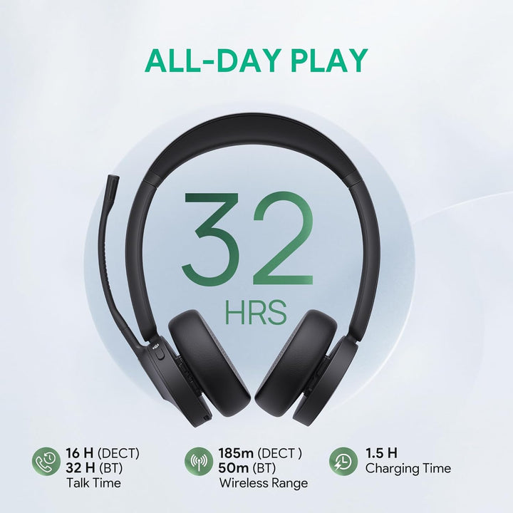 Yealink WH64 Wireless Headset mit Mikrofon,185 m Reichweite DECT & Bluetooth Dual Modus Kabelloses H