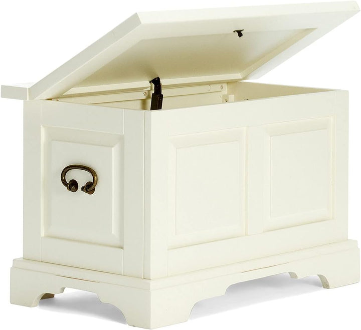 Woodkings® Holztruhe mit Deckel Catana Creme weiss Echtholz Pinie rustikal Flurbank Landhaus Möbel D