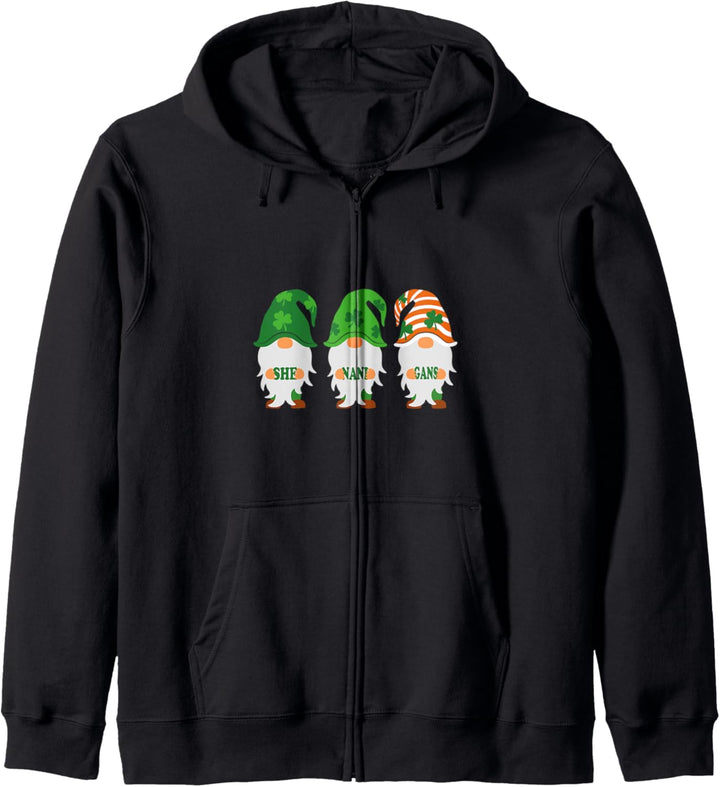Cute Three Gnomes Holding Shenanigans Word St Patrick's Day Kapuzenjacke
