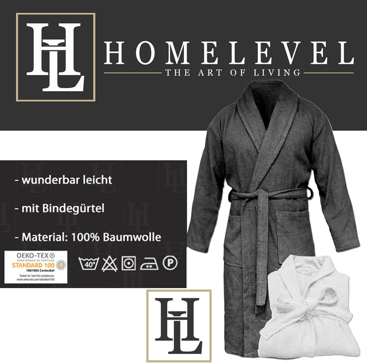 HOMELEVEL Frottee Bademantel Reisebademantel 100% Baumwolle Bademantel - Frauen Männer Damen und Her