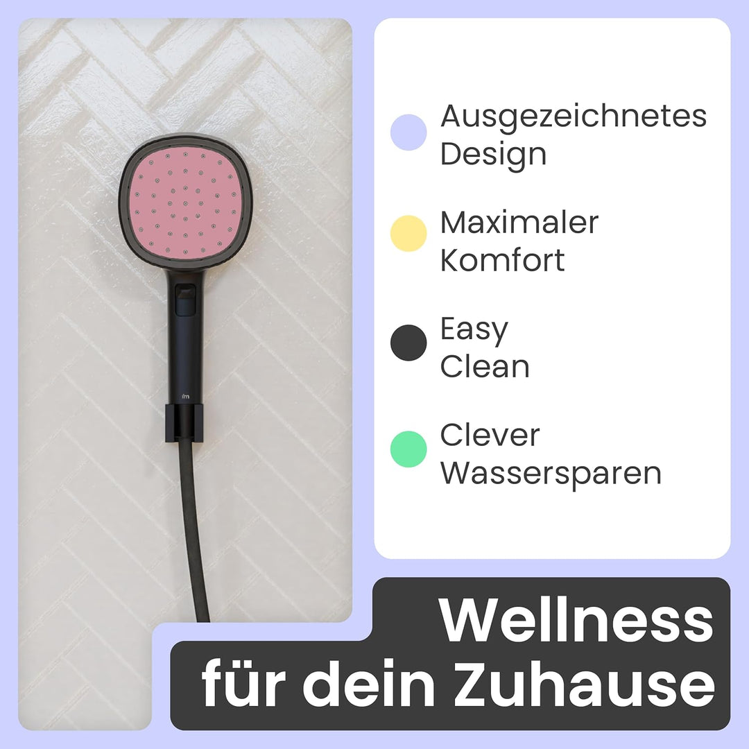 instmaier Cleo | Handbrause-Set | Duschkopf und passender 1,5m Brauseschlauch | Schwarz/Koralle | 2