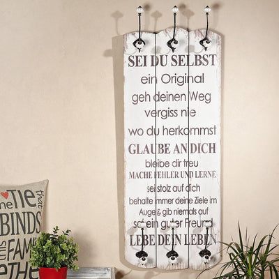 Melko Wandpaneel Garderobe Wand 100x40x3,5 cm mit 6 Jackenhaken Holz Garderobenpaneel Flurgarderobe