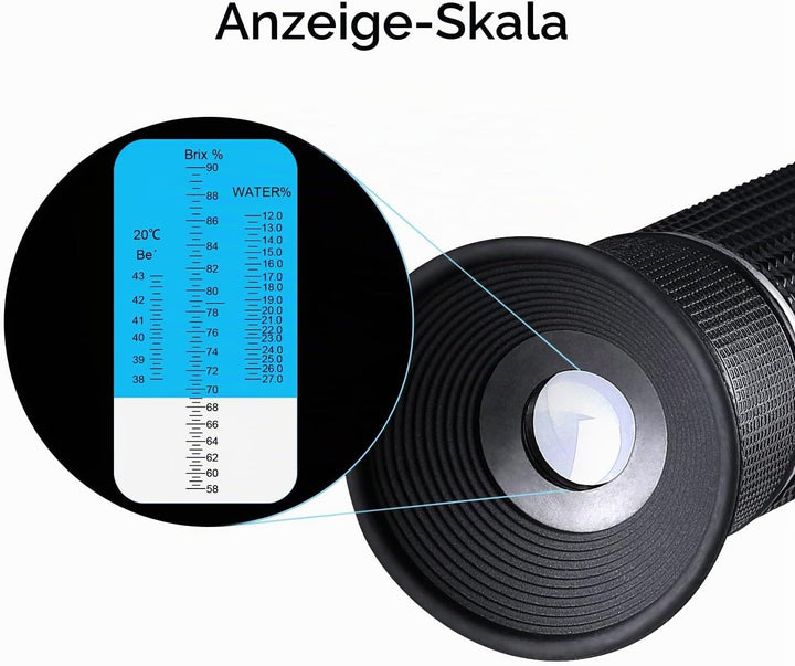 Refraktometer Honig, Honigtester mit dreifacher Skala (Wassergehalt: 12-27%, Brix: 58-92%, Be&
