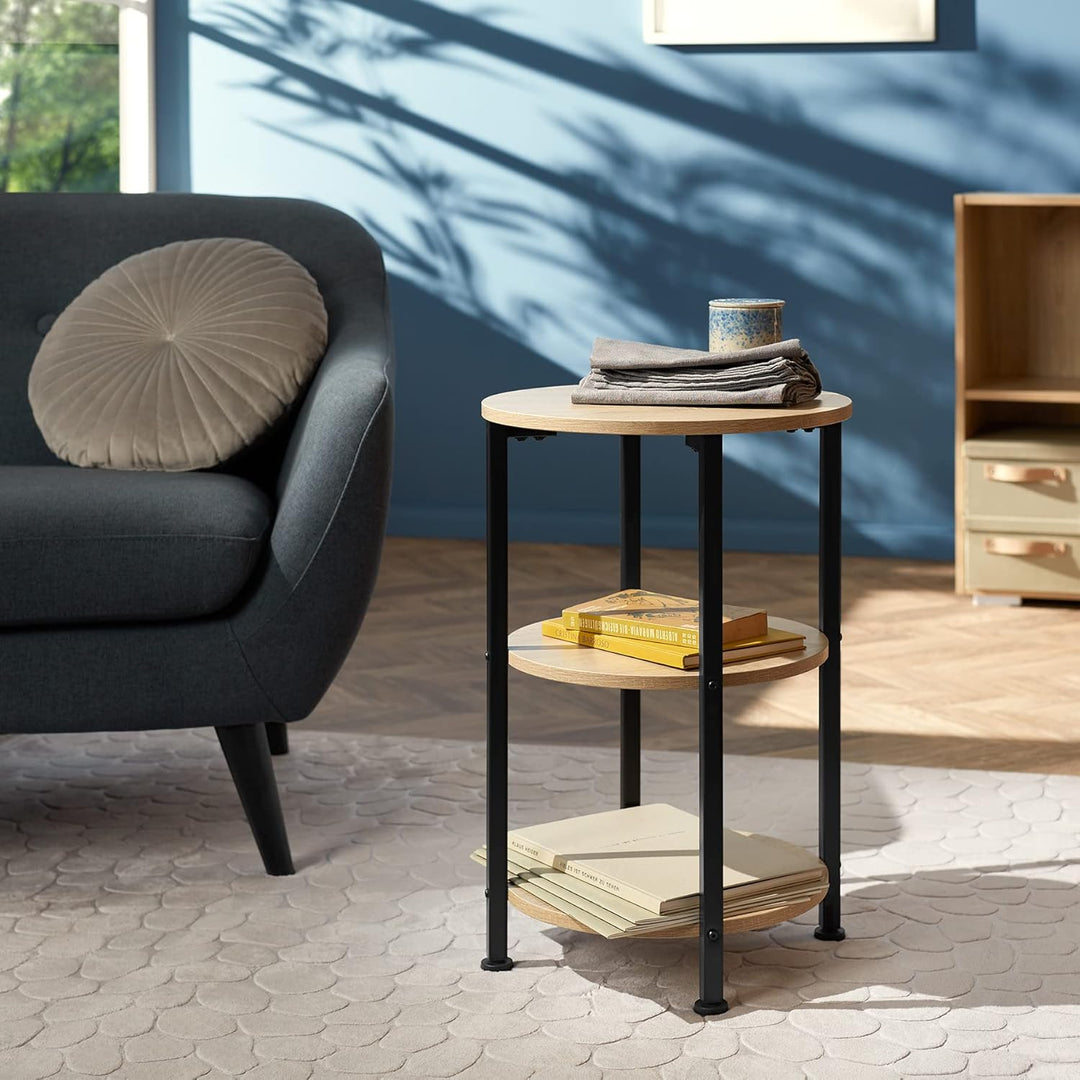 TecTake Beistelltisch rund aus Holz und Metall, Industrie-Design, Couchtisch mit 3 Ebenen, für Wohnz