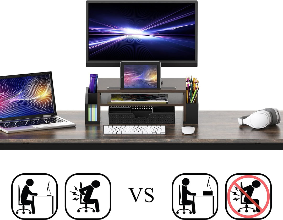 Simple Houseware Schreibtisch-Monitorständererhöhung mit Verstellbarer Organizer-Ablage, Espresso, E