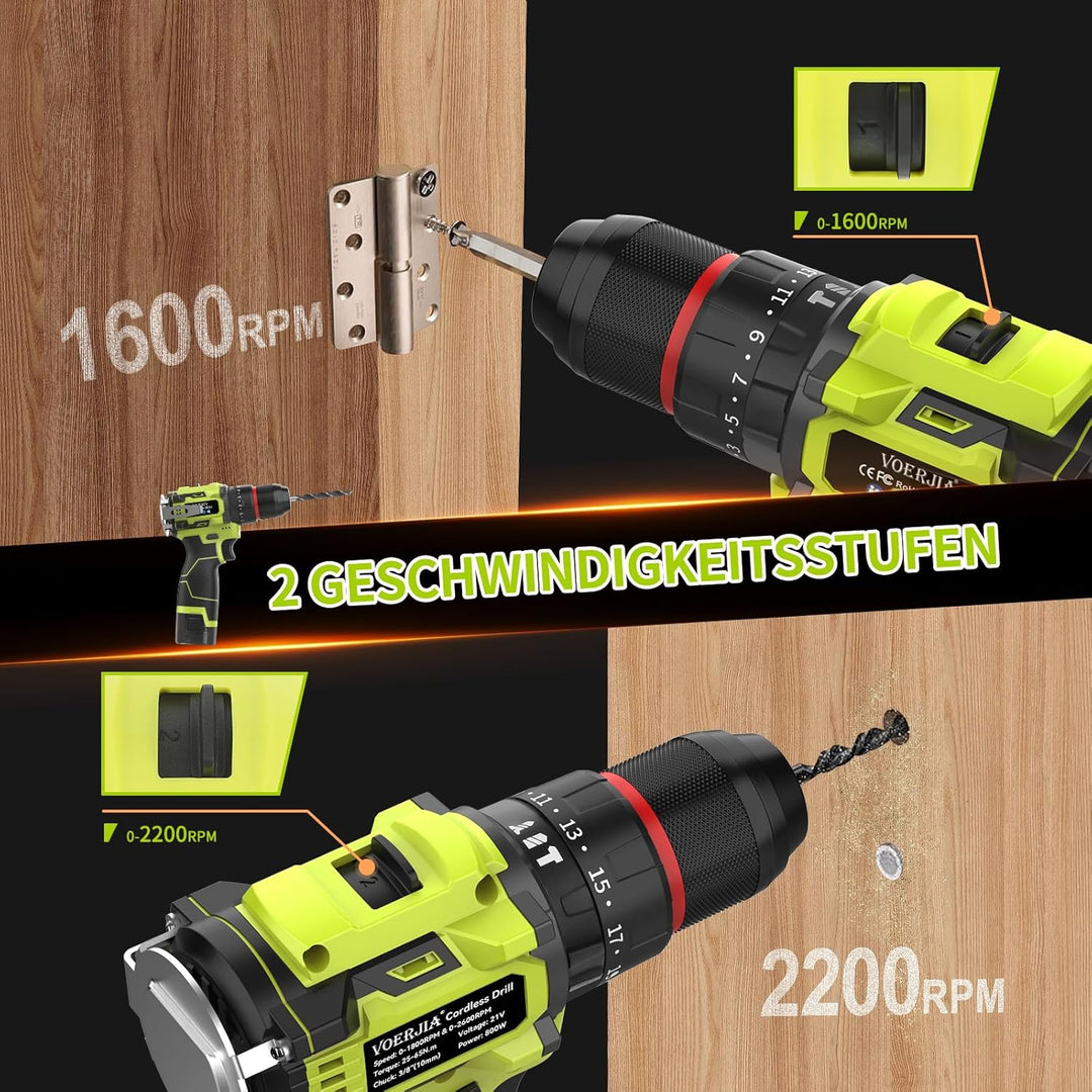 16.8V akkuschrauber klein, Akku bohrmaschine mit 2*2000 mAh Akkus, 50N.m max bürstenloses akkubohrer