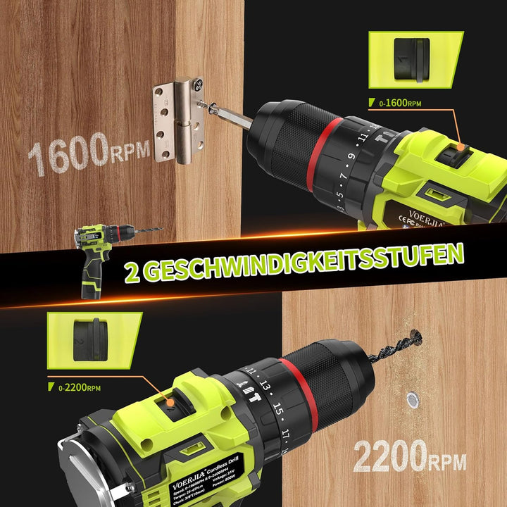 16.8V akkuschrauber klein, Akku bohrmaschine mit 2*2000 mAh Akkus, 50N.m max bürstenloses akkubohrer