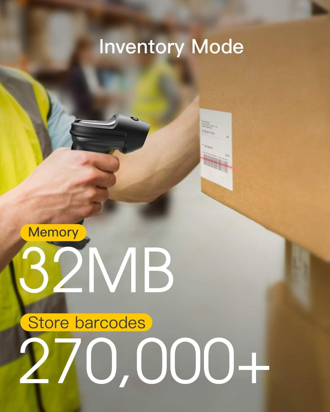 Inateck Barcode Scanner Bluetooth, 1D Wirless Barcode Scanner, 100M Übertragungsreichweite 2,4GHz, 2
