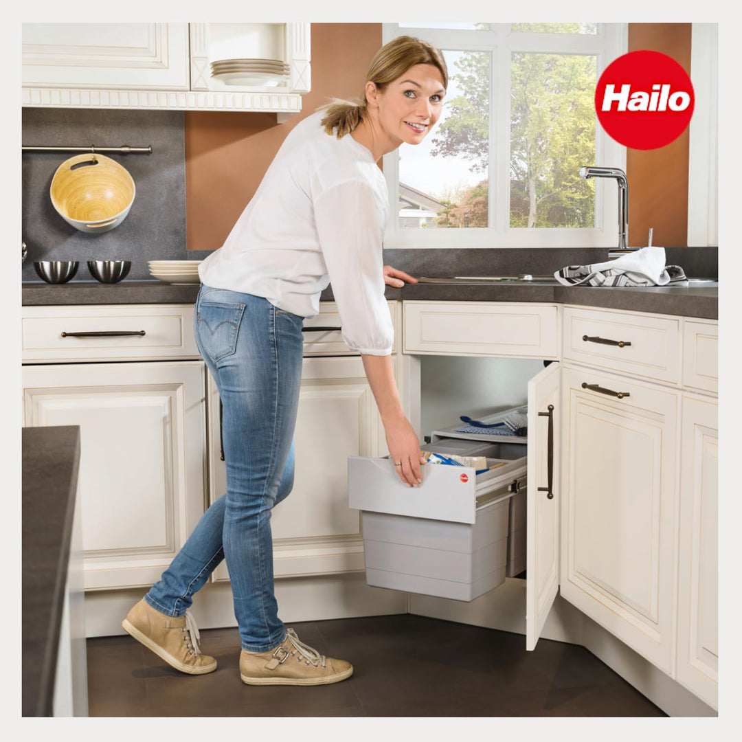 Hailo Abfallsammler Rondo 3645121 | Eckabfallsammler 2fach für 90x90 Eckunterschrank | 2x 18 Liter I