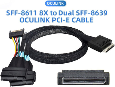 CY SFF-8611 auf SFF-8639 Kabel,OCuLink PCIe PCI-Express SFF-8611 8X 8-Lane auf 2 SFF-8639 U.2 4X SSD