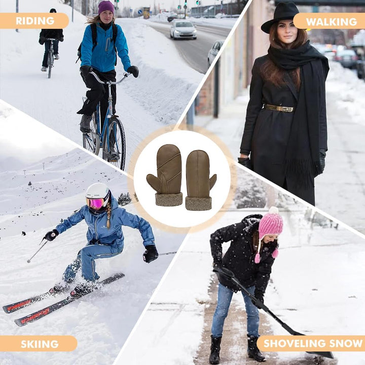 MGGMOKAY Damen Lammfell Shearling Fäustlinge Warme Winter Lederhandschuhe XXL Hellbraun, XXL Hellbra