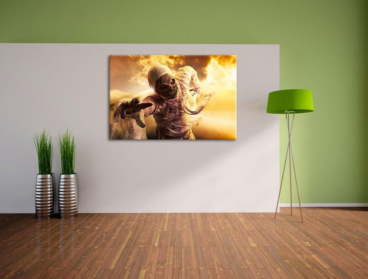 Pixxprint Mumie greift an Format: 100x70 auf Leinwand, XXL riesige Bilder fertig gerahmt mit Keilrah