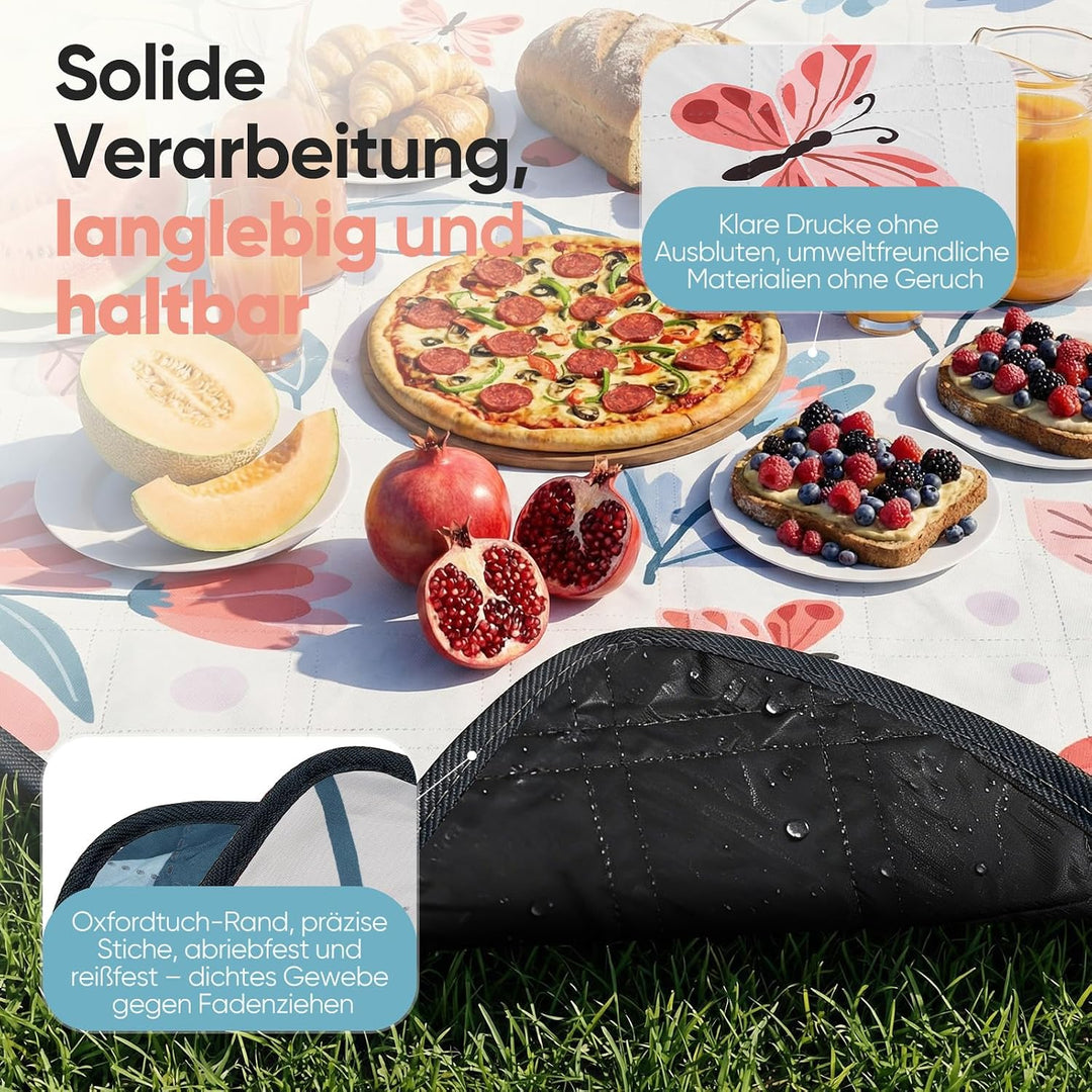 Sekey Picknickdecke Wasserdicht 200x200 cm, Stranddecke Sandfrei | Gepolstert, Dreischichtige Strukt