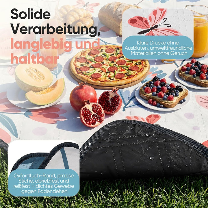 Sekey Picknickdecke Wasserdicht 200x200 cm, Stranddecke Sandfrei | Gepolstert, Dreischichtige Strukt