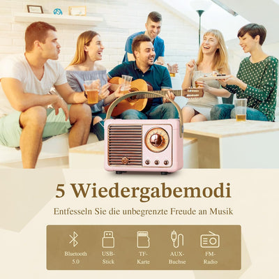 PRUNUS J-999 Mini Bluetooth Lautsprecher mit Radio FM, Retro Radio Bluetooth Speaker Wiederaufladbar