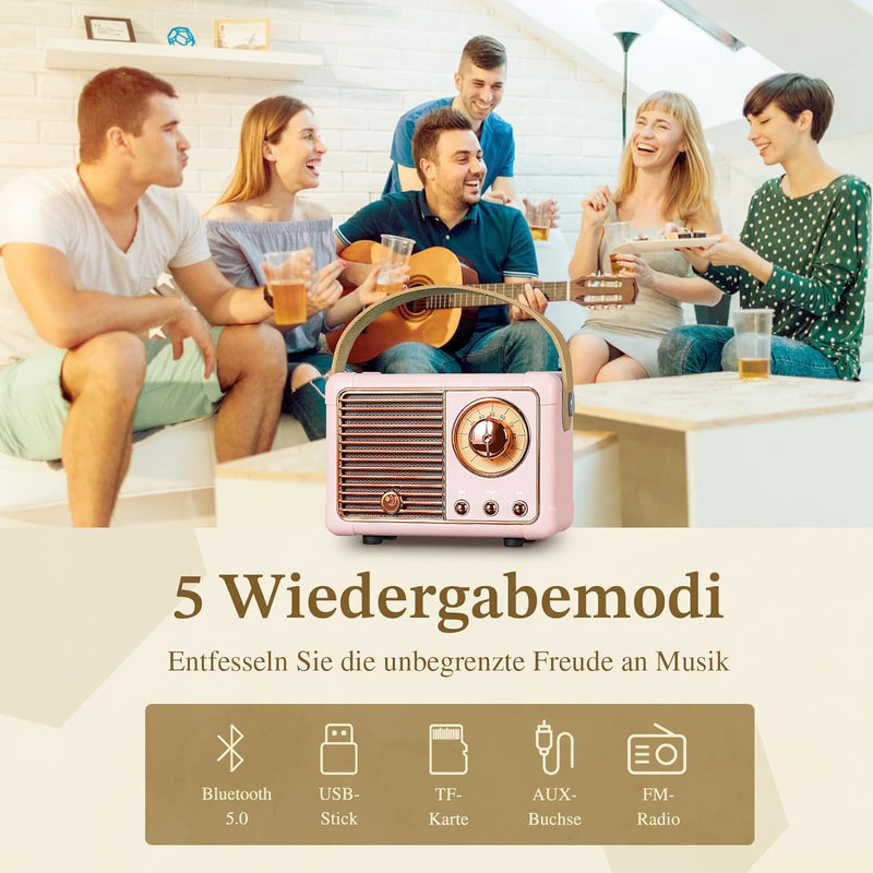 PRUNUS J-999 Mini Bluetooth Lautsprecher mit Radio FM, Retro Radio Bluetooth Speaker Wiederaufladbar