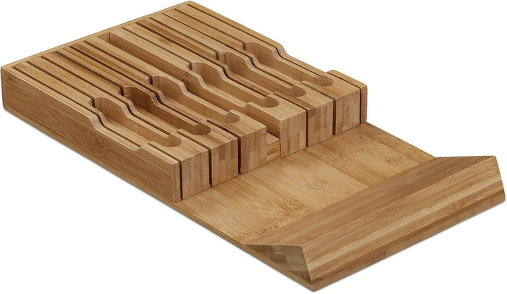 Relaxdays Messerhalter Schublade, für 12 Messer & Wetzstahl, Bambus Messerblock liegend, HBT: 4, 5 x