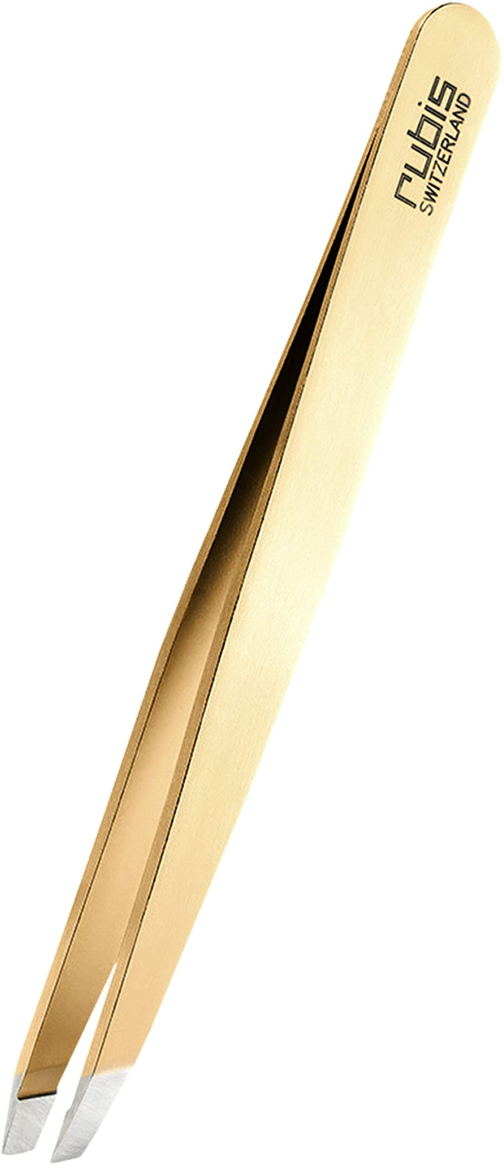 Rubis Pinzette Gold - schräg, fein und spitz - Pinzette zum Augenbrauen zupfen - schräge Spitze zur
