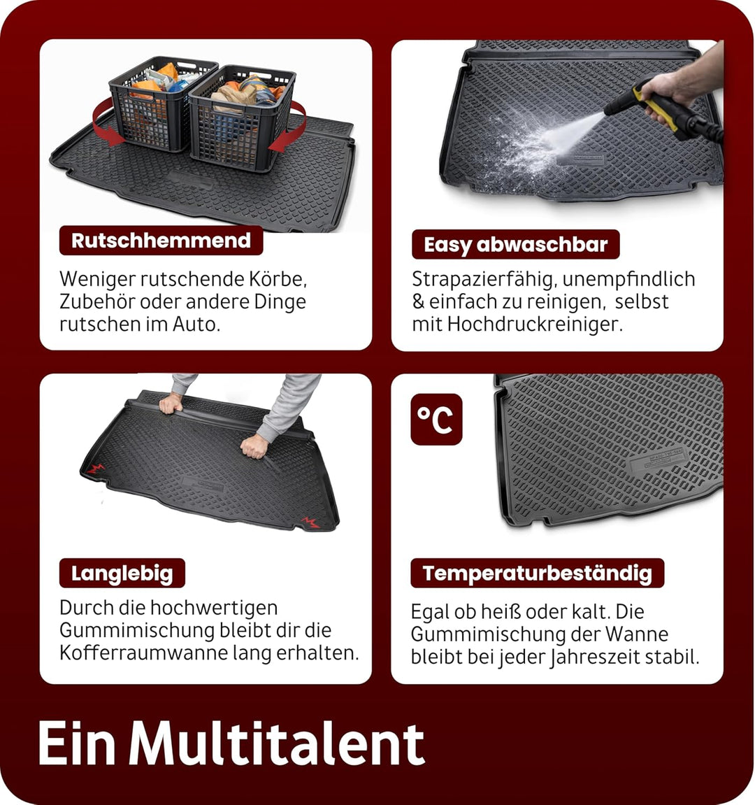 Recambo Kofferraumwanne für Skoda Kamiq | Standardboden | ab 2019- | passgenau mit Rand Schwarz PE -